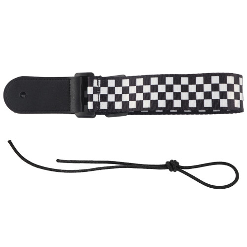4-String Ukulele Strap Black & White Checker Design Adjustable Length 1