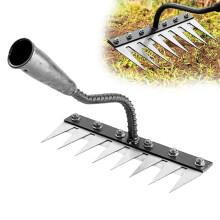 Garden Weeding Rake Heavy Duty 8 Teeth Carbon Steel with Ergonomic NonSlip Grip for Fast Weed Removal
