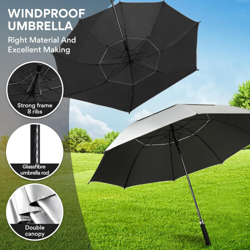 68 Inch Windproof Golf Umbrella with UV Blocking Silver Canopy and Automatic OneButton Open 2