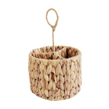 Wicker Cutlery Organizer with Handle, Handwoven Water Hyacinth Utensil Holder for Kitchen Storage