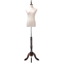 Female Mannequin Torso Dress Form, Adjustable Height, Linen Cover, Solid Wood Base, Medium Size