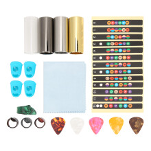 Detachable Guitar Stickers With Durable Adhesive For Easy Learning, Includes Solid Brass Slide And Celluloid Picks In Complete Guitar Toolset