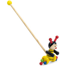 Wooden Push And Pull Walking Toy Designed To Encourage First Steps Featuring Buzzing Sound Spinning Wings Non Toxic Paint Develops Coordination Motor