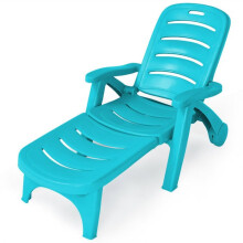Sillas de jardín - HELLOSHOP26 - Silla tumbona plegable - Respaldo reclinable - Azul - Ruedas y asa