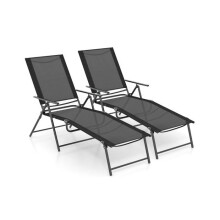 Baños de sol - HELLOSHOP26 - Lote de 2 tumbonas plegables - Respaldo ajustable 6 posiciones - Plegables - Carga 150 kg