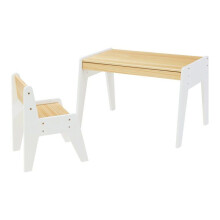 Ensemble bureau enfant - HELLOSHOP26 - Skinnskatteberg naturel blanc - tiroir rangement - bois pin/MDF - montage facile