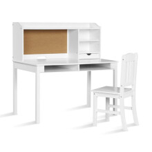 Ensemble bureau enfant - HELLOSHOP26 - Bureau & chaise - Blanc - Rangement spacieux - MDF