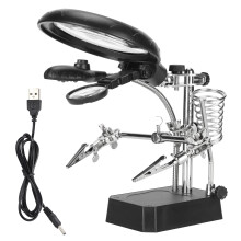 LED Lighted Magnifying Glass Stand with Adjustable Alligator Clips Multi Lens Helping Hands Magnifier for Soldering Crafting and Detailed Work