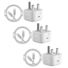 3Pack iPhone 15/16/17 Series Fast Charger 20W USB-CPlug with 1M USB-C to C Charging Cable for All USB-C iPhones, iPad Pro/Air/Mini Devices