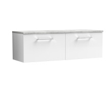 Balterley Level 1200mm Wall Hung 2 Drawer Vanity Unit with Laminate Worktop for Sleek Contemporary Bathroom Storage - Gloss White