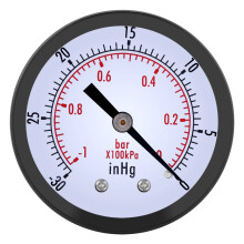 Compact Pressure Gauge for Vacuum Systems, 0~-30inHg / 0~-1bar Dual Scale with Back Mount Interface and Metal Enclosure, High Accuracy Pressure