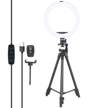 Adjustable Tripod Ring Light Kit Dimmable Led With Universal Phone Holder Three Light Modes And Ten Brightness Settings For Professional Video