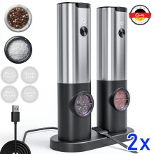 Spice Mill Grinder Set for Gourmet Hobby Cooks, Rechargeable Type-C Fast Charging - Automatic Operation, Adjustable Coarseness, See-Through