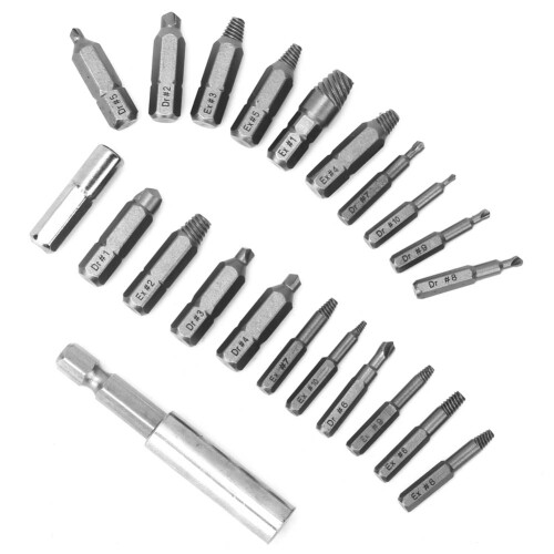 Screw Extractor Tool Kit, Damaged Screw Remover Set Increased Torque Serrated Tip Quick Change Chuck DoubleLok Technology Professional Grade 1