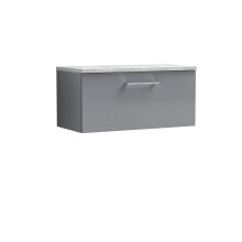 Balterley Level 800mm Wall Hung Single Drawer Vanity Unit with Laminate Worktop for Stylish Compact Bathroom Storage - Satin Grey