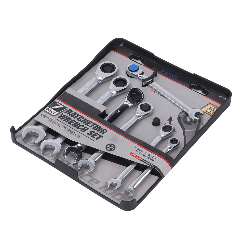 Chrome Vanadium Fix Head Ratcheting Wrench Set Â 8-19Mm, Silver 4181382998263