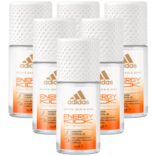 6 x 50ml Adidas 24H Deodorant Roll On - Energy Kick (Mandarin)