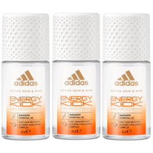 3 x 50ml Adidas 24H Deodorant Roll On - Energy Kick (Mandarin)
