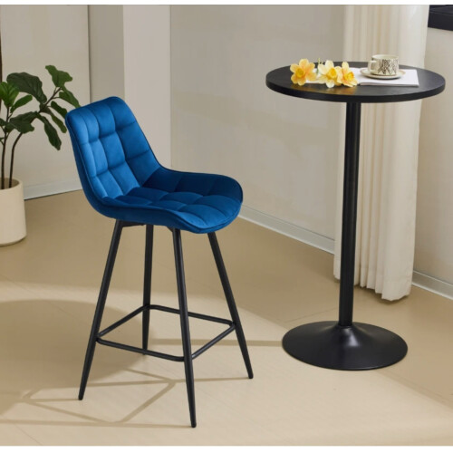 Set of 2 Blue Velvet Modern Kitchen Bar Stools 2