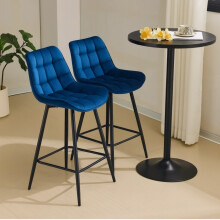 Set of 2 Blue Velvet Modern Kitchen Bar Stools