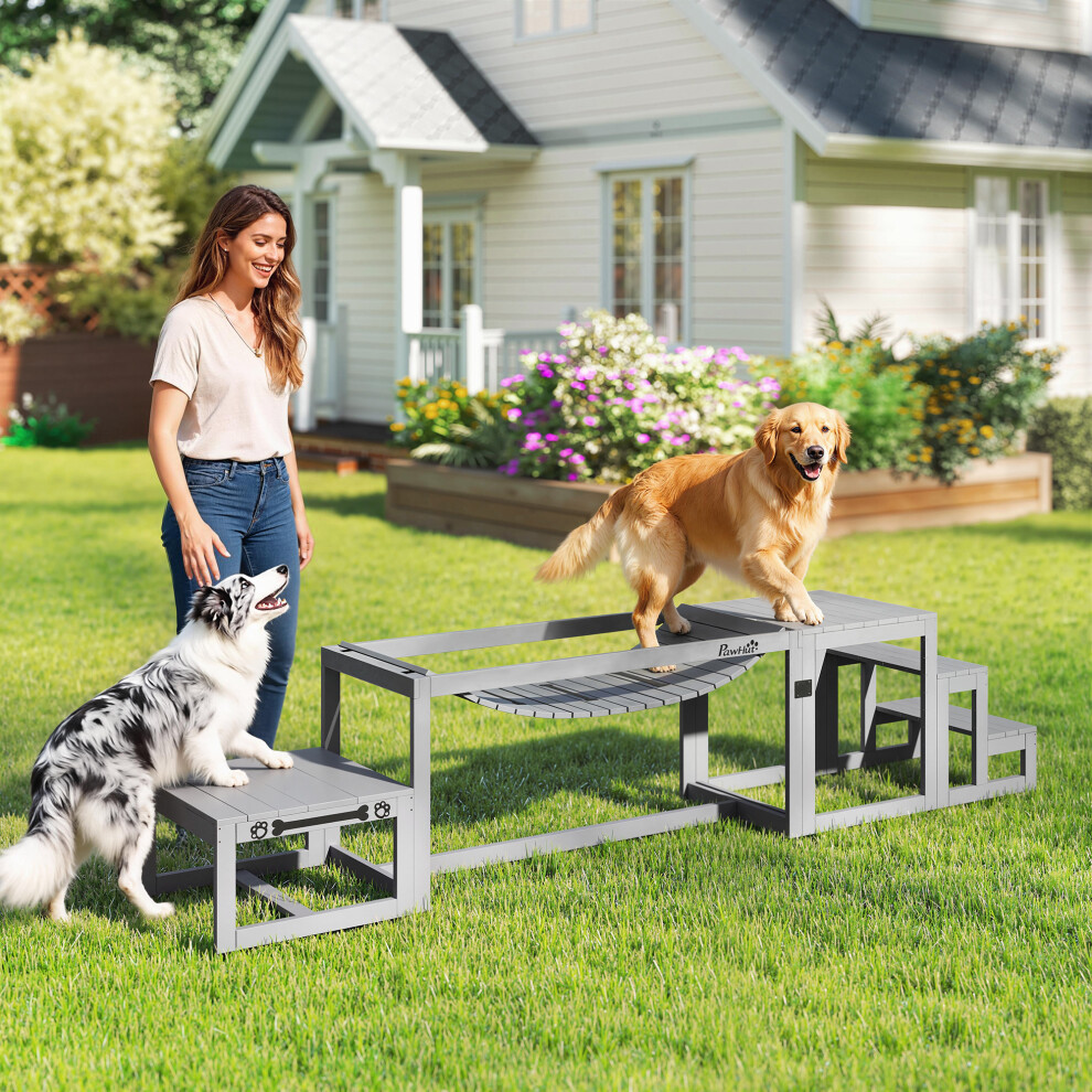 Pawhut (Grey) Wooden Dog Agility Equipment With Soft Bridge