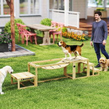 (Yellow) PawHut Wooden Dog Agility Equipment with Soft Bridge