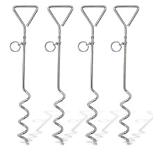 (4, 40 cm) Heavy Duty Spiral Dog Stake Ground Spike Anchor for Dogs Tether Tie Out Cable, Outdoor Camping, Stainless Steel, Silver 16"