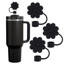 Straw Cover 3pcs Flower Silicone Dustproof Cap for Stanley Cup 30 40 Oz Tumbler Black
