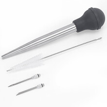 Stainless Steel Turkey Baster Meat Injector Set with Silicone Bulb for BBQ and Roasting