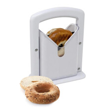 Bagel Slicer with Safety Shield, Stainless Steel Cutter for Even Slices, Safe Grip, White