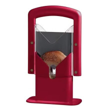 Bagel Slicer with Safety Shield, Stainless Steel Guillotine Cutter for Effortless Bread Slicing (Red)
