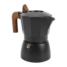 Vintage Stovetop Espresso Maker with Dual Valve Extraction, Wooden Handle, Aluminum 2 Cup Black
