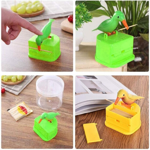 Automatic Toothpick Holder Cute Bird PushType Dispenser for Kitchen Decor with Toothpicks Included 2
