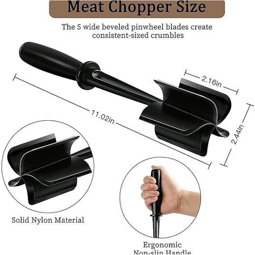 Meat Chopper with 5Blade Fast Chopping, Heat Resistant Ground Beef Masher, Ergonomic Grip Green 2