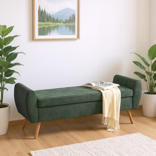 Living And Home Chenille Upholstered Storage Bench, Green