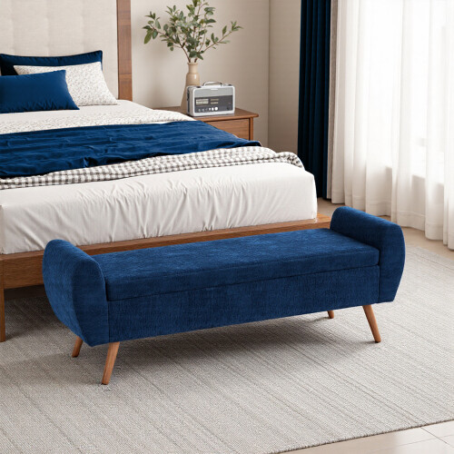 Living And Home Chenille Upholstered Storage Bench, Blue 1
