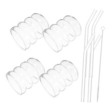 Glass Coffee Cups Set with Straws, Vintage Wavy Ribbed Design for Iced Coffee and Juice
