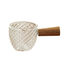 Glass Gravy Boat with Wooden Handle MultiPurpose Creamer Pitcher for Milk, Sauce and Salad