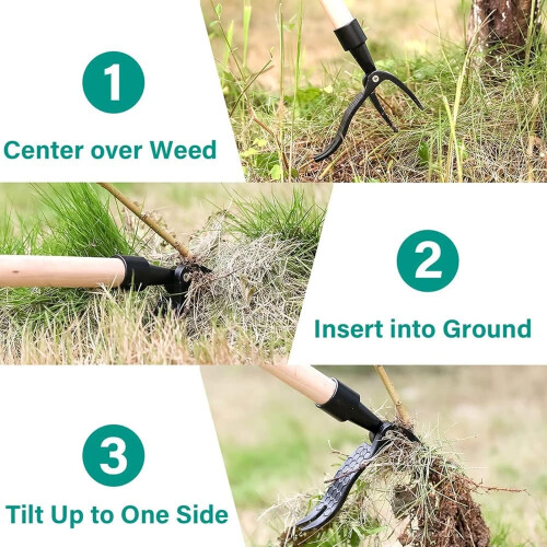 Stand Up Weeder Tool with 4Claw Grip, Ergonomic Aluminum Weed Puller for Root Removal 2