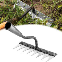 5Tooth Carbon Steel Garden Weeding Rake, Heavy Duty MultiPurpose Lawn and Backyard Tool