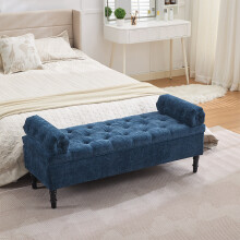 Chenille Upholstered Storage Bench, Blue
