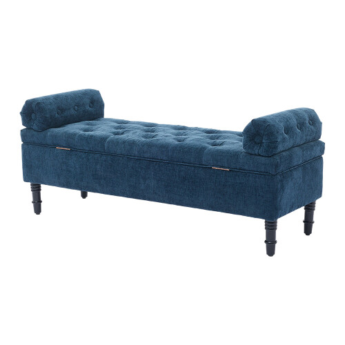 Living And Home Chenille Upholstered Storage Bench, Blue 2