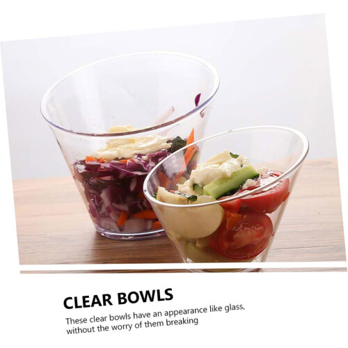 4pcs Clear Plastic Salad Serving Bowls with Angled Edge for Snacks, Fruit, Dessert, Buffet Use 2