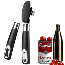 Manual Can Opener Stainless Steel Heavy Duty Smooth Edge Cutting with Ergonomic Handle and Bottle Opener