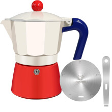 3 Cup Aluminum Moka Pot with 24cm Stainless Steel Induction Adapter Plate, Rich Aroma Brewing
