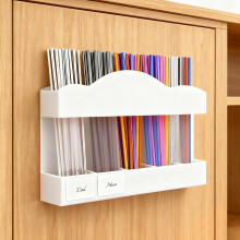Acrylic Straw Holder for Cabinet Door, 5Compartment Organizer with UltraSticky Adhesive, White