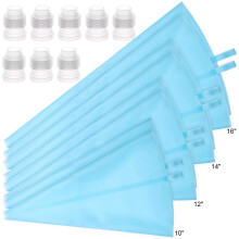 16 Pcs Reusable Silicone Piping Bags with Couplers, MultiSize LeakProof Pastry Icing Set