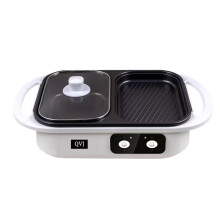 2 in 1 Electric Hot Pot Grill with NonStick BBQ Plate, Adjustable Power and Switch Control, White