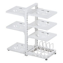 Adjustable Pots and Pans Organizer Rack with MultiLayer Storage for Cabinet or Countertop Use, White