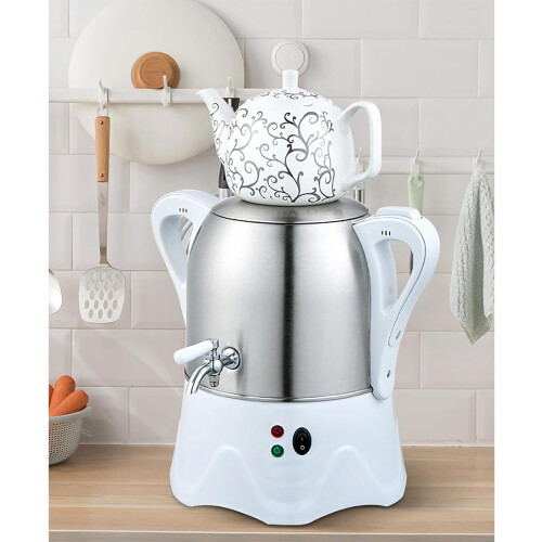Turkish Tea Maker 3L Stainless Steel Electric Samovar with 1L Ceramic Teapot and Keep Warm Function 1